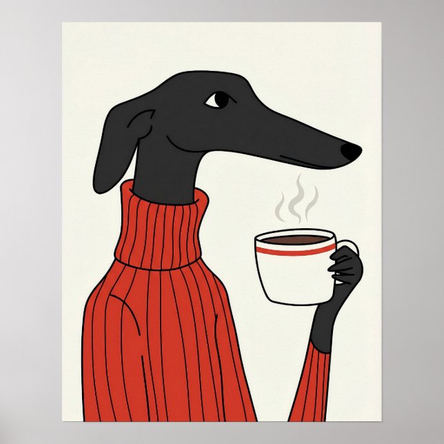 Cozy Saluki Coffee Illustration Poster (Framsidan)