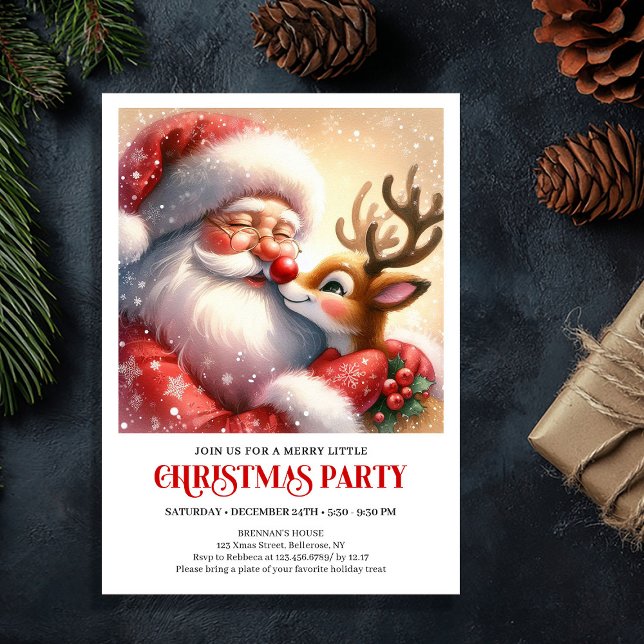 Cozy Santa and Rudolph Christmas Magic Night Party Inbjudningar (Cozy Santa and Rudolph Christmas Magic Night Party Invitation

)