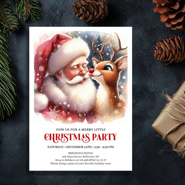 Cozy Santa and Rudolph Holiday Magic Family Party  Inbjudningar (Cozy Santa and Rudolph Holiday Magic Family Party Invitation

)