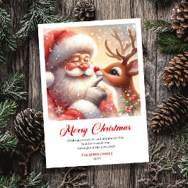 Cozy Santa And Rudolph Warm Christmas Greeting  Julkort