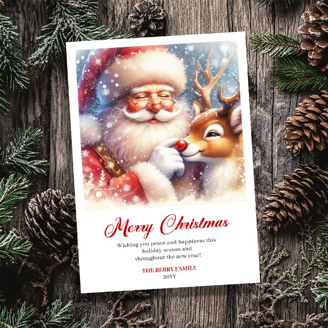 Cozy Santa And Rudolph Winter Christmas Greeting  Julkort (Cozy Santa And Rudolph Winter Christmas Greeting Card)