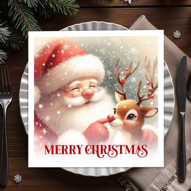 Cozy Santa Claus Rudolph Holiday Party Dinner Napk Pappersservett (Cozy Santa Claus Rudolph Holiday Party Dinner Napkins

)