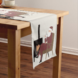 Cozy Santa Fireplace Pattern Holiday Table Runner