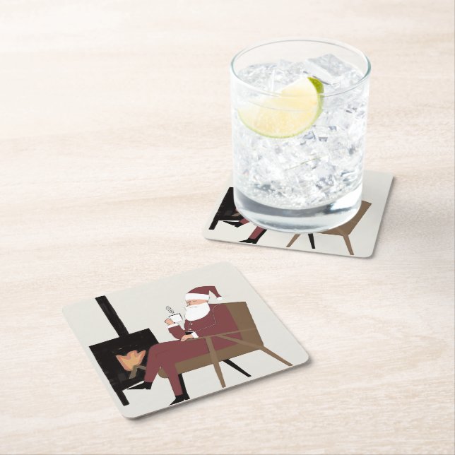 Cozy Santa Fireplace Pattern Paper Coasters  Underlägg Papper Kvadrat (Insitu)