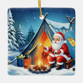 Cozy Santa Winter Camping Adventure Julgransprydnad Keramik