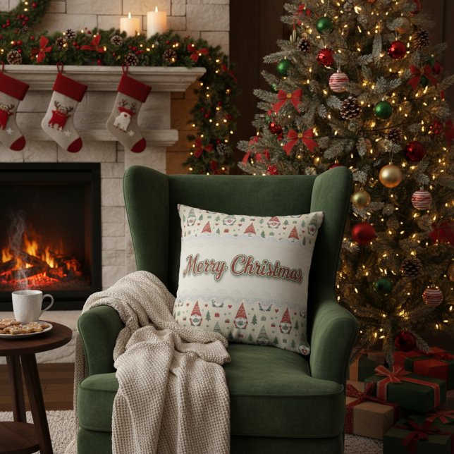 Cozy Scandinavian Christmas Gnome Throw Pillow Kudde (Skapare uppladdad)