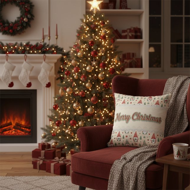 Cozy Scandinavian Christmas Gnome Throw Pillow Kudde (Skapare uppladdad)