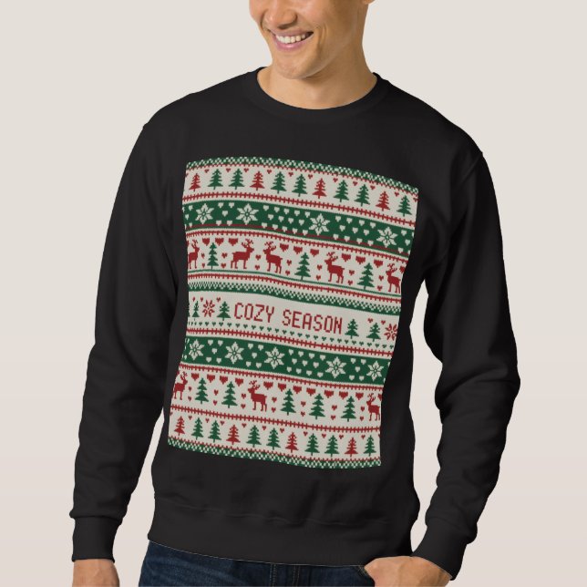 Cozy Season (1) Christmas Sweater Pattern Lång Ärmad Tröja (Framsida)