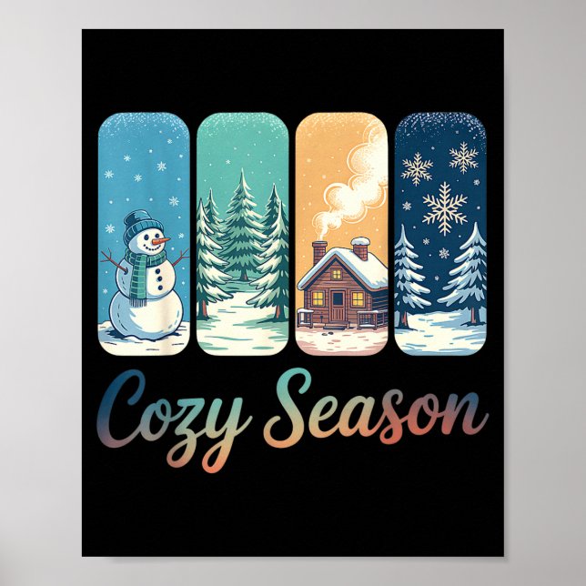 Cozy Season Winter Wonderland Cabin Snowman Snowfl Poster (Framsidan)