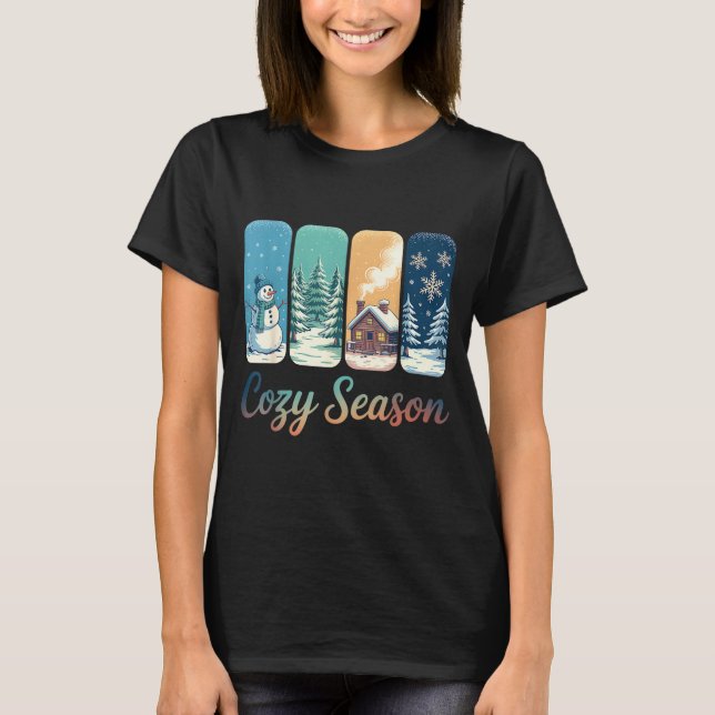 Cozy Season Winter Wonderland Cabin Snowman Snowfl T Shirt (Framsida)