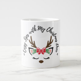Cozy Sips with My Christmas Deer” – Cute Reindeer  Jumbo Mugg