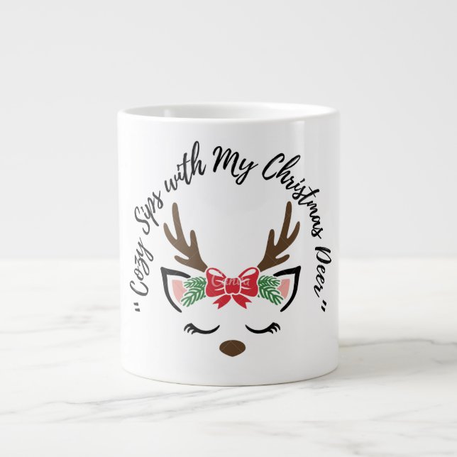 Cozy Sips with My Christmas Deer” – Cute Reindeer  Jumbo Mugg (Framsidan)