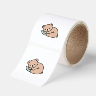 Cozy Sleeping Bear – Cute Kawaii Illustration Fyrkantigt Klistermärke