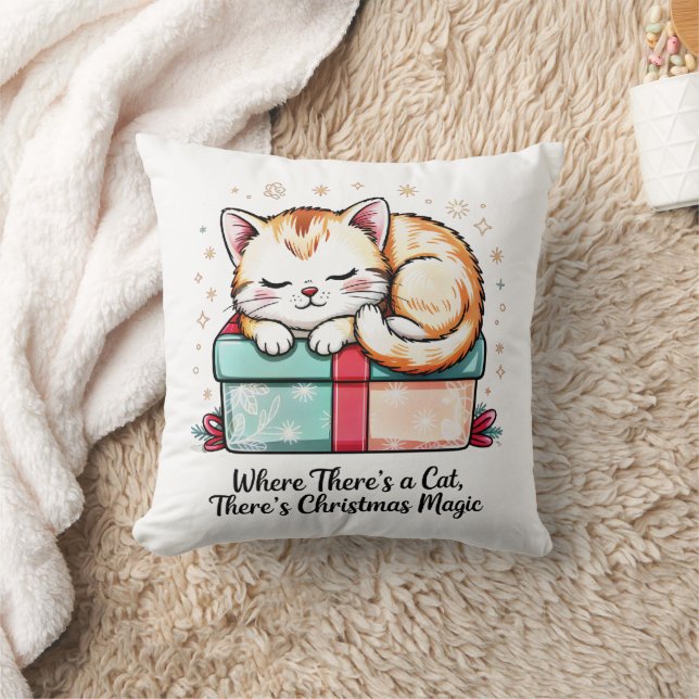Cozy Sleeping Kitten - Winter Home Decor Kudde (Filt)