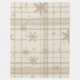 Cozy Snowflake Gingham Plaid Blanket –Warm Neutral Fleecefilt