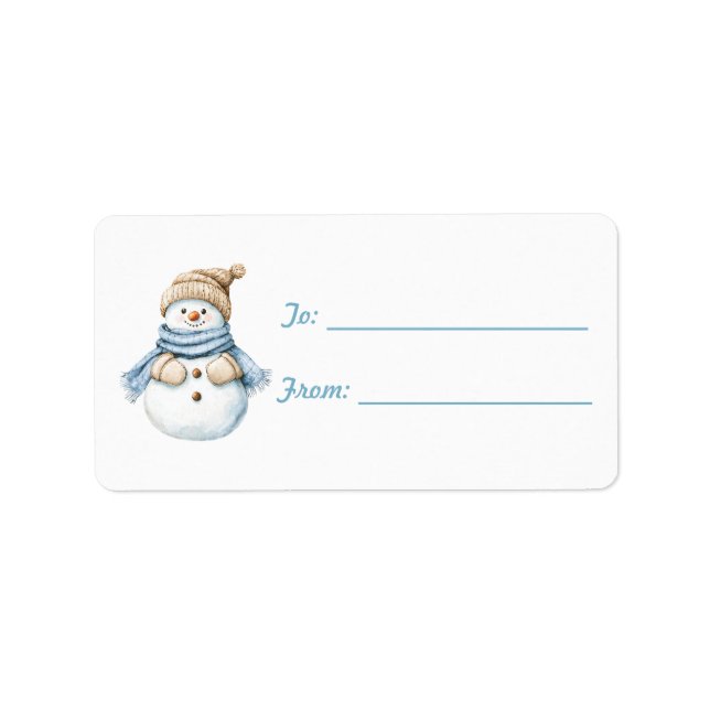 Cozy Snowman Blue Scarf Christmas Adressetikett (Framsidan)