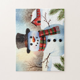 Cozy Snowman Farm Watercolor Christmas Pussel