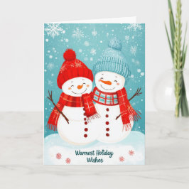 Cozy Snowmen Couple Warmest Holiday Wishes Card Helgkort