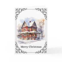 Cozy Snowy Victorian House – Merry Christmas Card