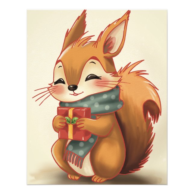 Cozy Squirrel with a Gift – Whimsical Winter Woodl Fototryck (Framsidan)