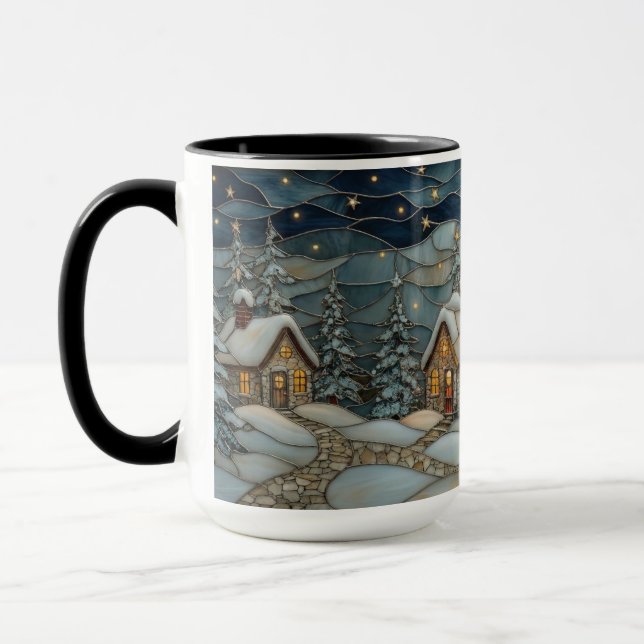 Cozy Stained Glass Snowy Village Holiday Mug Mugg (Vänster)