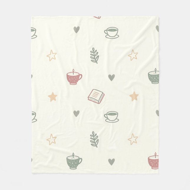 Cozy Tea Books Candle Pattern Soft Fleecefilt (Framsidan)