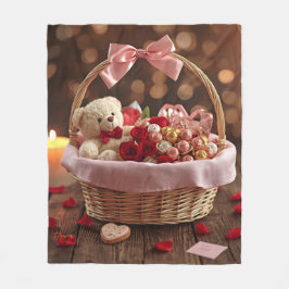 Cozy Teddy Rose Basket Romantic Valentine Fleecefilt
