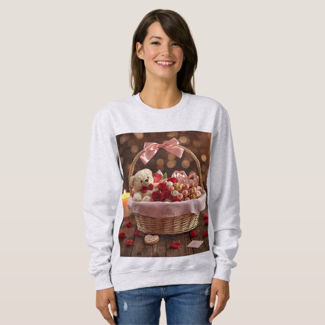 Cozy Teddy Rose Basket Romantic Valentine T Shirt (Hel framsida)