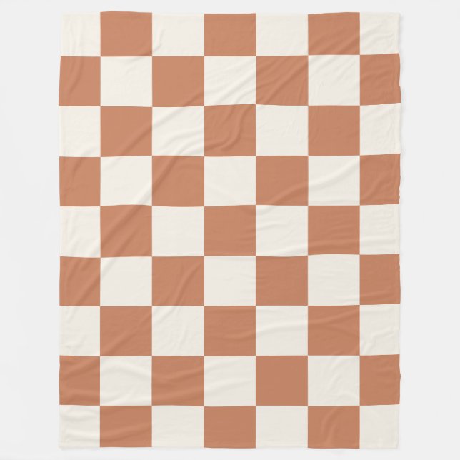 Cozy Terracotta Rust & Cream Buffalo Check Fleecefilt (Framsidan)
