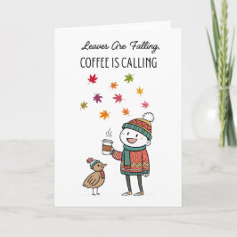 Cozy Thanksgiving Card with Turkey & Coffee Kort