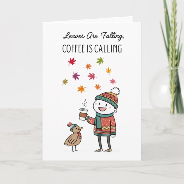 Cozy Thanksgiving Card with Turkey & Coffee Kort (Framsida)