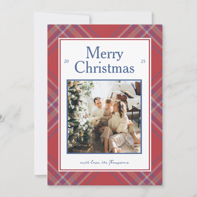 Cozy Traditional Plaid Tartan Holiday Card  Julkort (Framsida)