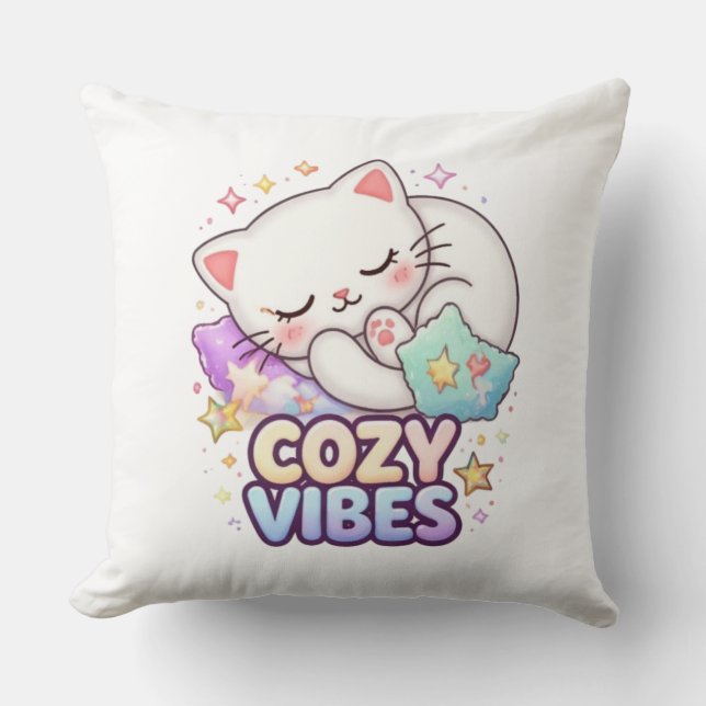 Cozy Vibe Cat Sticker | Cute Sleeping Cat  Kudde (Framsida)