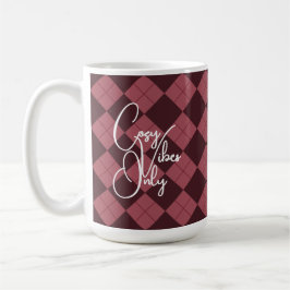 "Cozy Vibes Only" Deep Red Argyle Pattern Kaffemugg