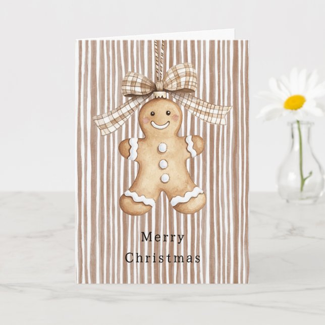 Cozy Warm Christmas Cute Happy Gingerbread Stripes Kort (Liten växt)