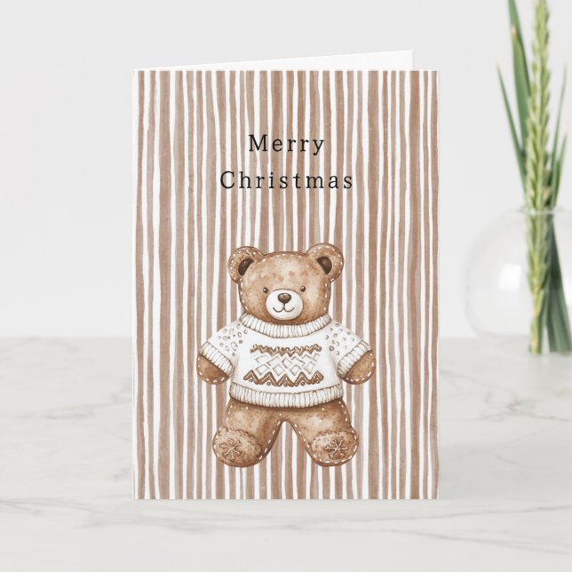 Cozy Warm Christmas Cute Happy Teddy Bear Stripes Kort (Framsida)