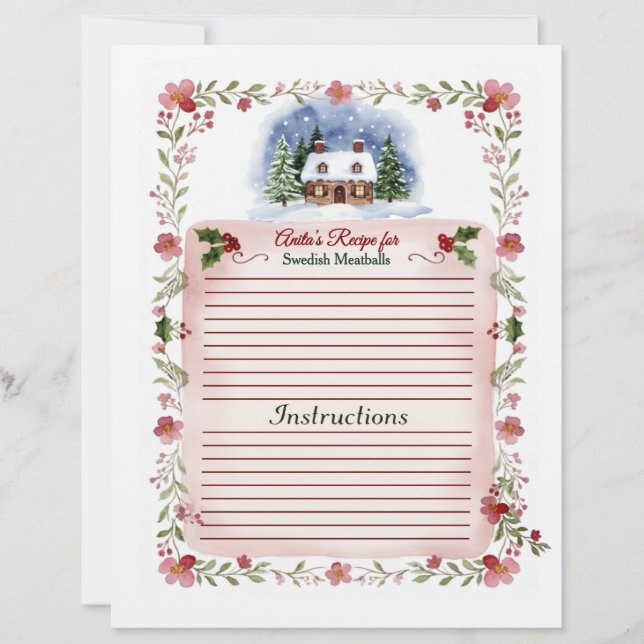 Cozy Watercolor Christmas Recipe Card - Editable (Framsida)