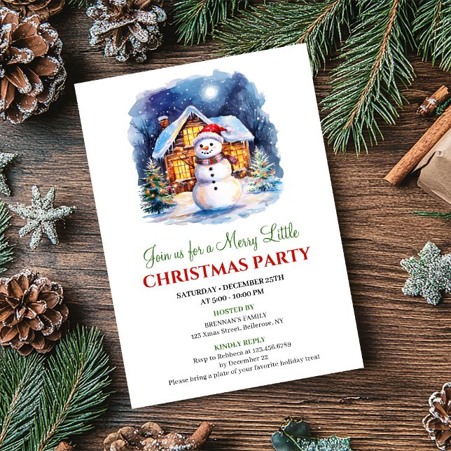 Cozy Watercolor Christmas Scene Festive Invite Inbjudningar (Cozy Watercolor Christmas Scene Festive Invite)