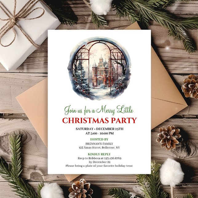 Cozy watercolor christmas scene party invitation inbjudningar (Cozy watercolor Christmas scene party invitation

)