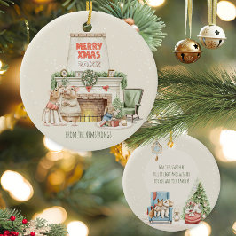 Cozy Watercolor Mice Vintage Family Christmas Fire Julgransprydnad Keramik
