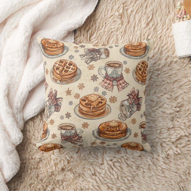 Cozy Winter Breakfast Pattern | Pancakes & Coffee  Kudde (Filt)
