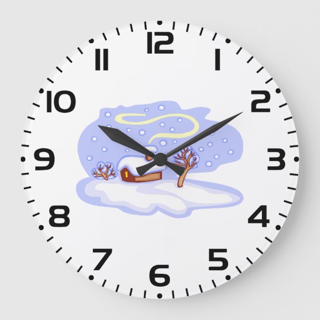 Cozy Winter Cabin in Snow Frosty Landscape Stor Klocka (Framsida)