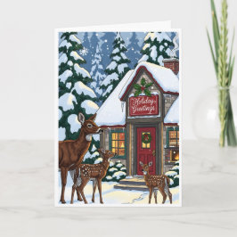 Cozy Winter Cabin with Deer Family  Kort