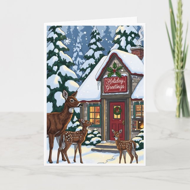 Cozy Winter Cabin with Deer Family  Kort (Framsida)