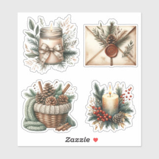 Cozy Winter Candle & Pinecone Aesthetic Stickers Klistermärken