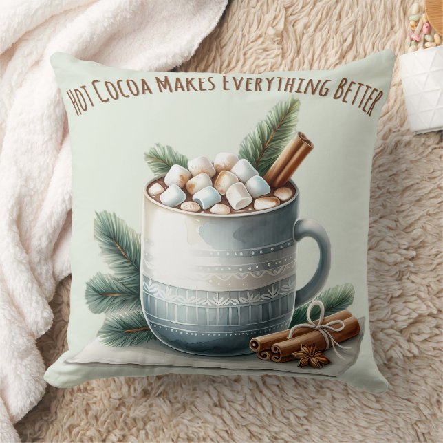 Cozy Winter Cocoa Marshmallow Mug Scene Kudde (Filt)
