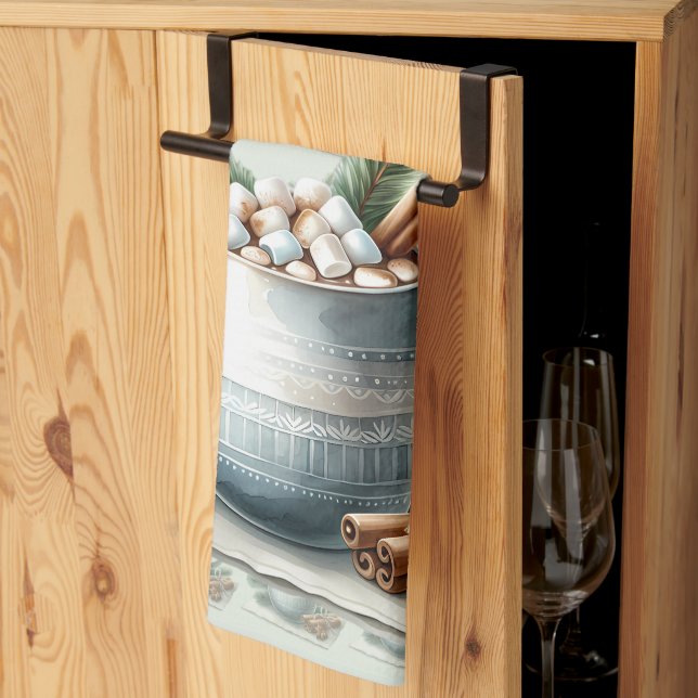 Cozy Winter Cocoa Marshmallow Scene Kökshandduk (Thirds Fold)