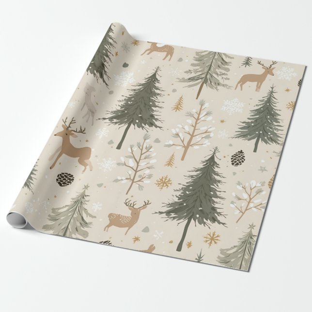 Cozy Winter Forest Pattern Presentpapper (Utrullad)