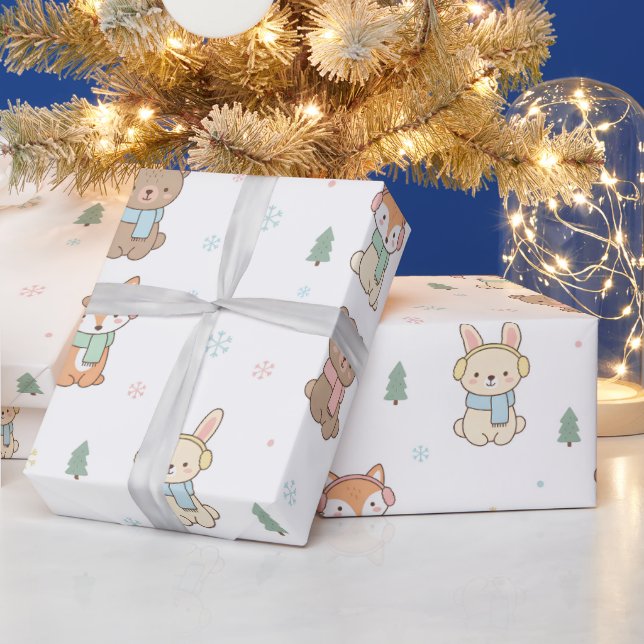  Cozy Winter Friends Gift Wrap Presentpapper (Helgdagar)