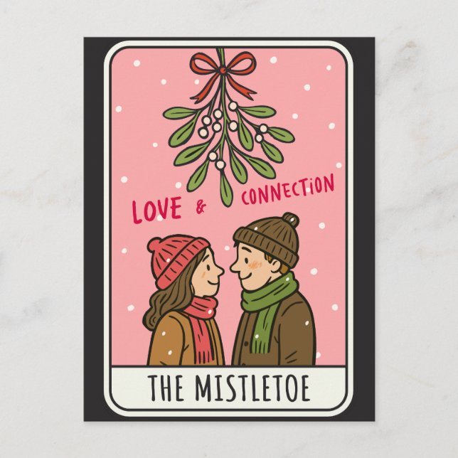 Cozy Winter Lovers Under Mistletoe Romantic Helg Vykort (Framsida)